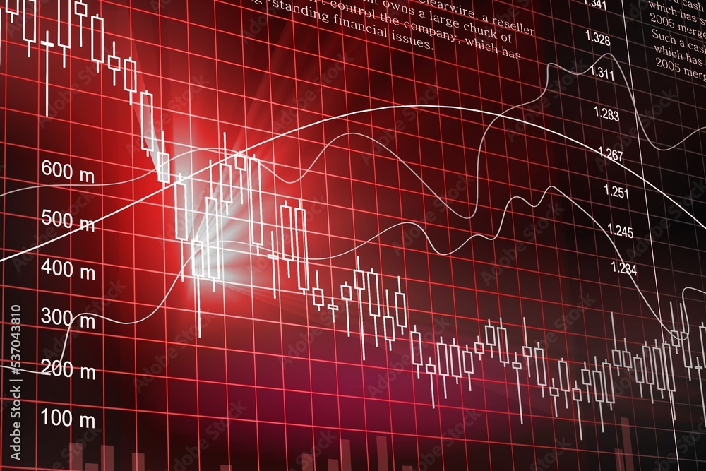 Poster business graph in red color for currency concept.