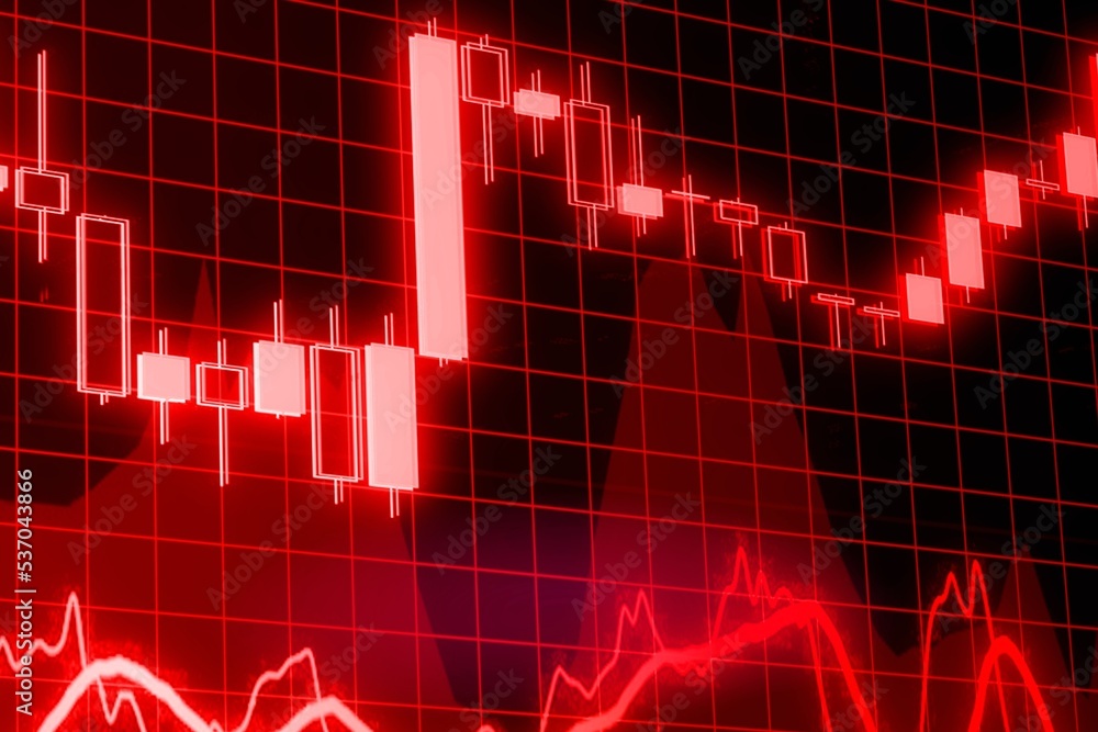 Poster business graph in red color for currency concept.