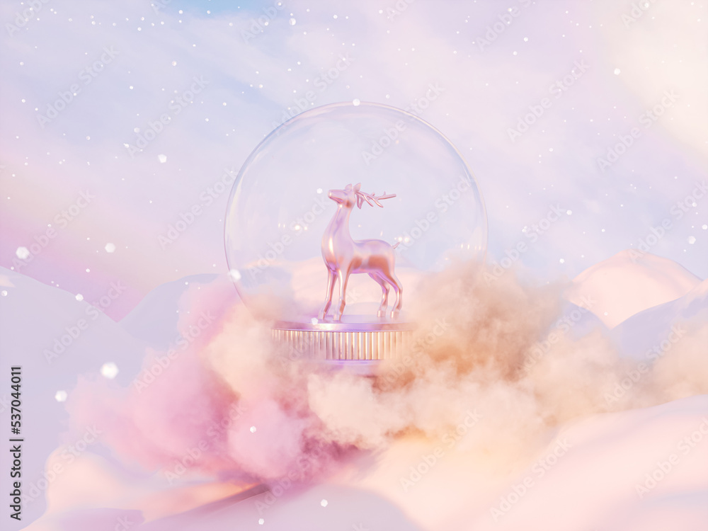 Aufkleber abstract winter christmas background with fancy crystal snow globe. 3d rendering.