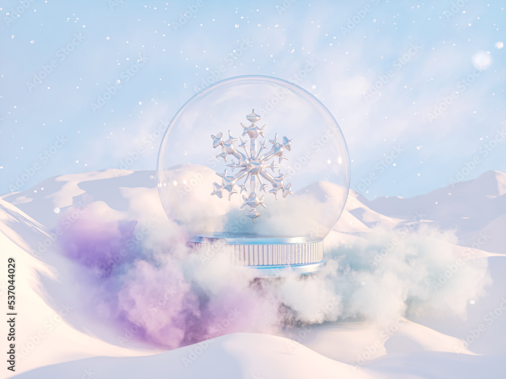 Aufkleber Abstract winter Christmas background with fancy crystal snow globe. 3d rendering.