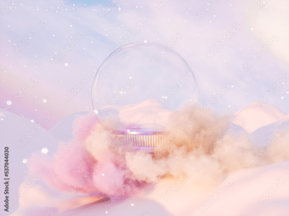 Aufkleber abstract winter christmas background with empty crystal snow globe. 3d rendering.