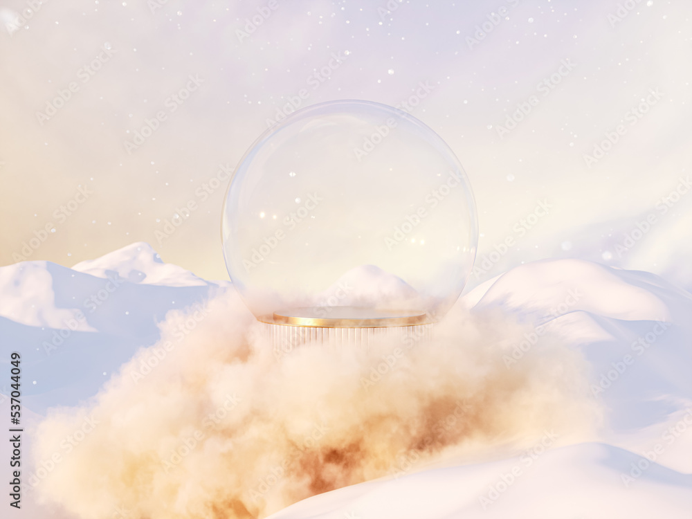 Aufkleber abstract winter christmas background with empty crystal snow globe. 3d rendering.