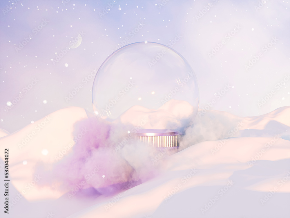 Aufkleber Abstract winter Christmas background with empty crystal snow globe. 3d rendering.