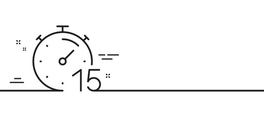 Timer 15 minutes line icon. Stopwatch time sign. Countdown clock symbol. Minimal line illustration background. Timer line icon pattern banner. White web template concept. Vector