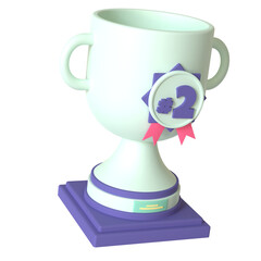 3D illustration of a trophy and second medal with a transparent background