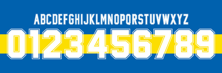 font vector team 2022 kit sport style font. football style font with lines. Boca font. The Millionaires.sports style letters and numbers for soccer team - obrazy, fototapety, plakaty