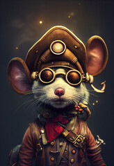 cute little mouse dressed in steampunk outfit, cartoon character