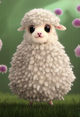 cute white curly little sheep cartoon character, 3d rendering