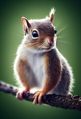 Obraz premium cute fluffy red squirrel sitting on a tree, cartoon character