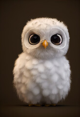 Obraz premium cute fluffy little snowy arctic owl cartoon character, 3d rendering