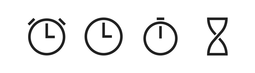 Alarm, stopwatch, hourglass and  watch linear icon. Vector EPS 10