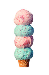 Four scoops of delectable ice cream Isolated on transparent backdrop, PNG file