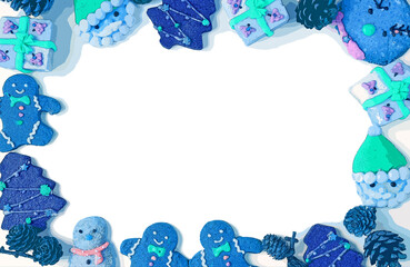 Illustration of Stunning Blue Tone Christmas Cookies Frame on transparent background, PNG file