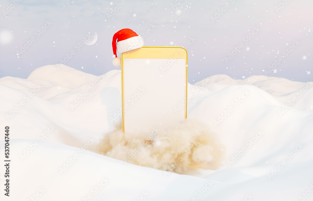 Aufkleber abstract winter christmas background with mobile phone mockup. 3d rendering.