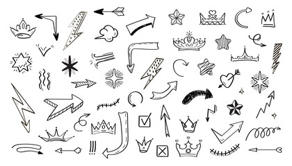 Doodle infographics elements vector for social media. Symbols for web, app, social net in hand drawn doodle style.
