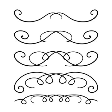 A set of symmetrical vector dividers with large swirls, isolated borders for a design template
