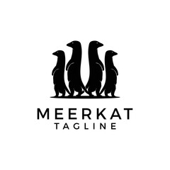 meerkat black silhouette family stands on his hind legs Isolated on white background. animal vector minimalist icon template.