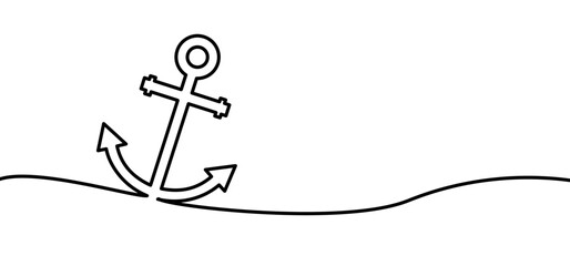 Black anchors seamless line pattern banner. Funny pirate, pirates sign. Flat vector sea symbol sign. Anchor for ship, boat maritime pictogram. Happy halloween party.