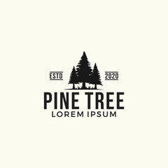 pine tree vintage vector template. Evergreen graphic design illustrations