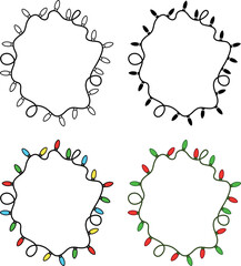 Christmas Light Circular Frame Border Clipart - Outline, Silhouette & Color