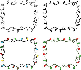 Christmas Light Rectangular Frame Border Clipart - Outline, Silhouette & Color