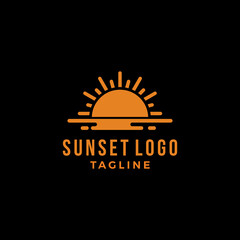 sunset sunrise icons sun and sea reflection logo template. flat symbols sun vector illustratiosn