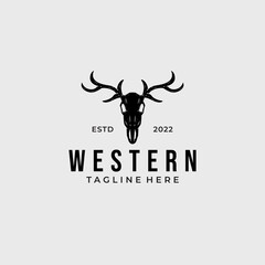 Deer skull head vector graphic in vintage style on white background. bucks hunter western style illustrations.