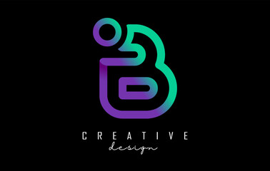 Outline letter B logo with dot and gradient design. Vector Illustration with geometric design.