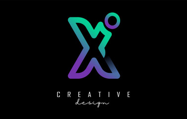 Outline letter X logo with dot and gradient design. Vector Illustration with geometric design.