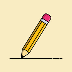 yellow wooden pencil with eraser on it, suitable for web landing page, sticker background, banner.