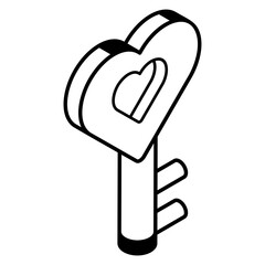 Trendy line icon of a heart key