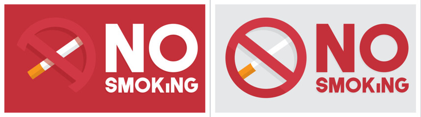 No Smoking. Prohibition Sign with Cigarette. Minimal Illustration on Red and White Horizontal Background.