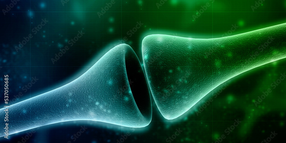 Poster synapse and neuron cells sending electrical chemical signals. 3d rendering