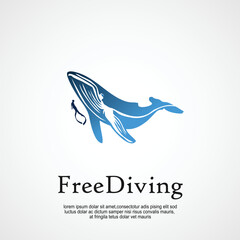 freediving logo design idea, extreme sport activity person swimming with whale illustration 