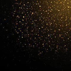 Golden confetti and glitter texture on a black background.