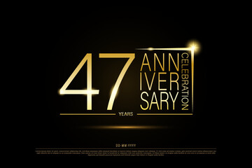 47 years golden anniversary gold logo on black background, vector design for celebration.