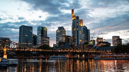 Cityscape of Frankfurt downtown at sunset, Germany