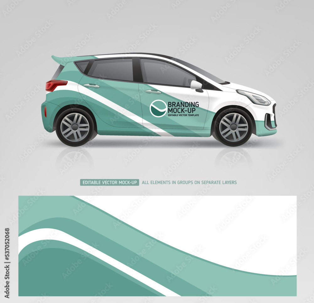 Wall mural company car mockup and branding sticker wrap design. corporate car mockup. branding vehicle graphics