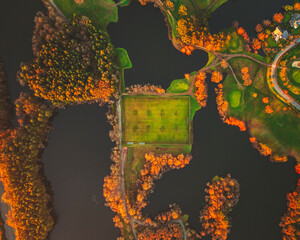 Aerial view of a Football Field in Rennes, region of Brittany, France.