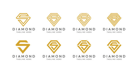 Set of S letter diamond monogram logo design bundles. The perfect logo to use for jewelry companies, mining industries and the like