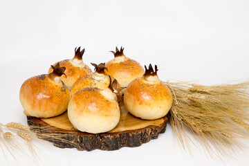 handmade bread with onions, buns in the form of onions