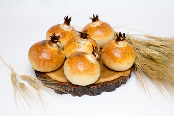 handmade bread with onions, buns in the form of onions