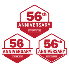 Set of 56 years Anniversary logotype design. 56th birthday celebration logo collection. Set of anniversary design template. Vector illustration. 
