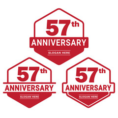 Set of 57 years Anniversary logotype design. 57th birthday celebration logo collection. Set of anniversary design template. Vector illustration. 