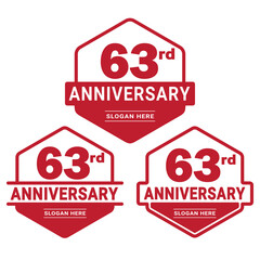 Set of 63 years Anniversary logotype design. 63rd birthday celebration logo collection. Set of anniversary design template. Vector illustration. 