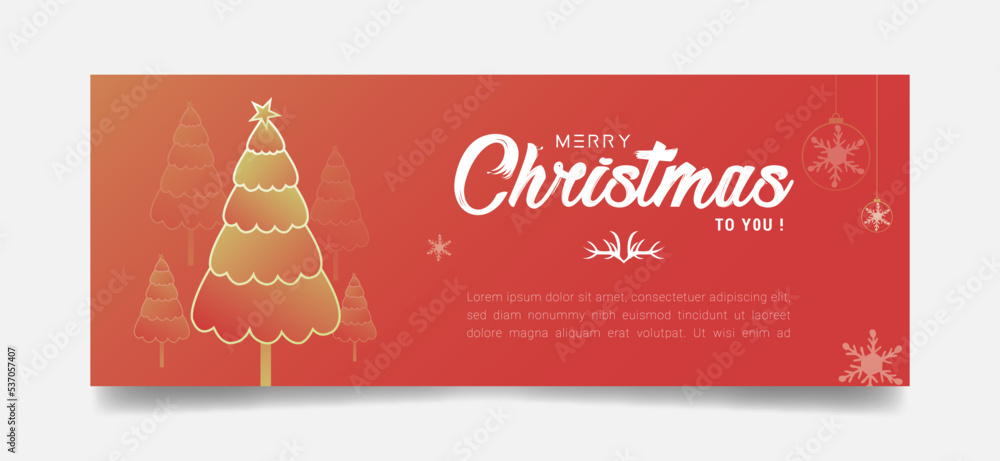 Wall mural christmas web banner, horizontal header for website template, flat top view. red background xmas des