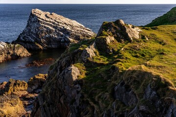 Rock formation on the northern coast of Scotland near Buckie Moray Firth coast