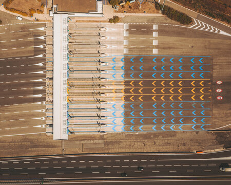 Aerial View Of A Highway Toll, Bologna, Italy.