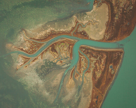 Aerial view of the Venetian Laguna, Venezia, Italy.