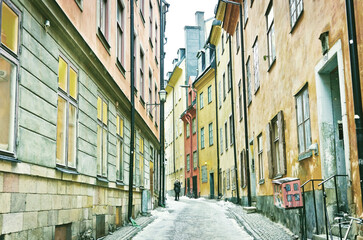 View of the old town in Stockholm, Sweden in winter.